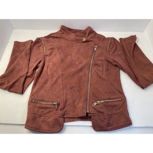 Suede Zipper Detailed Crop Biker Jacket Rust Medium Color Size Small